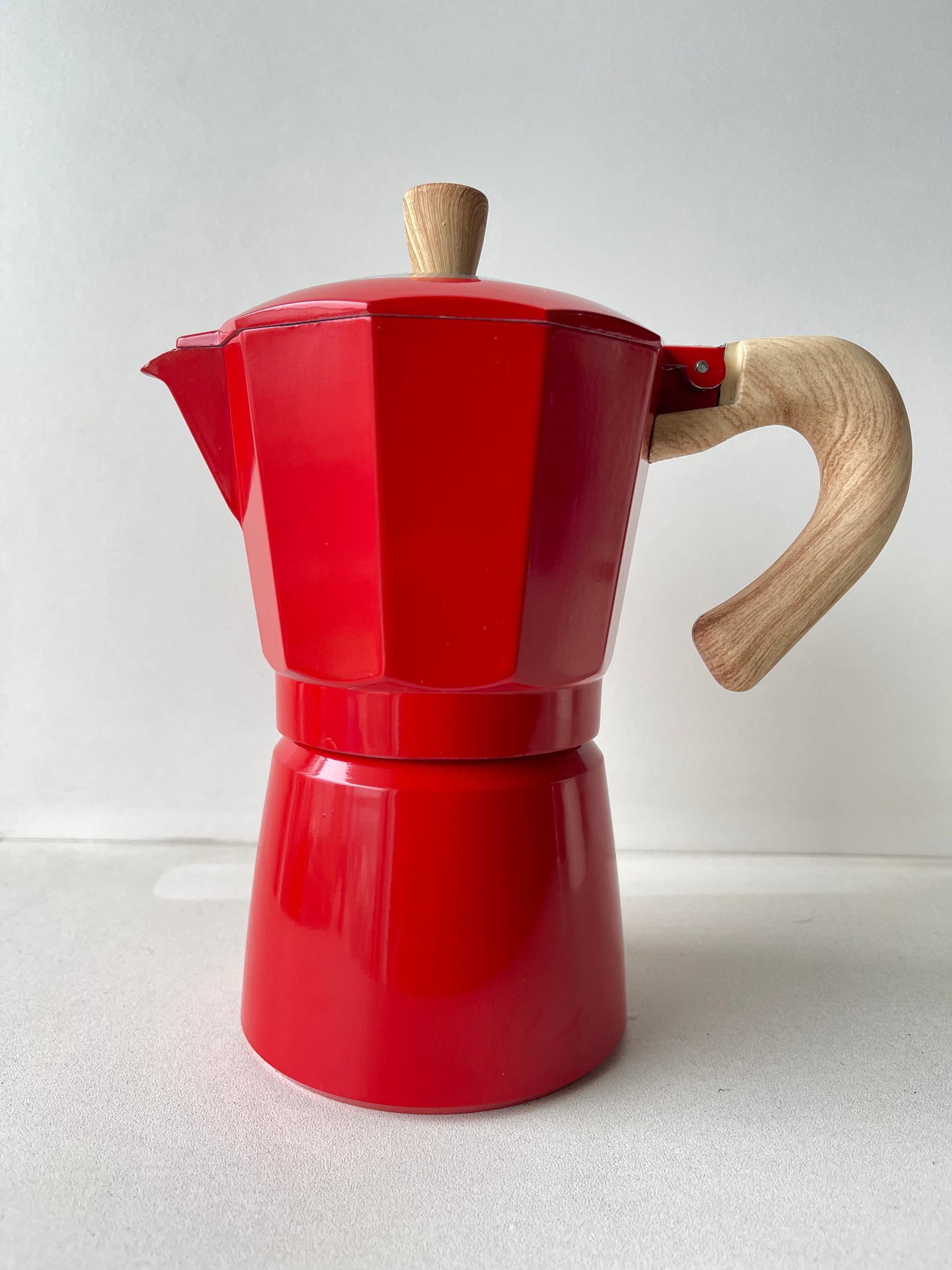 Moka Italiana roja con mango de madera - Leal Café